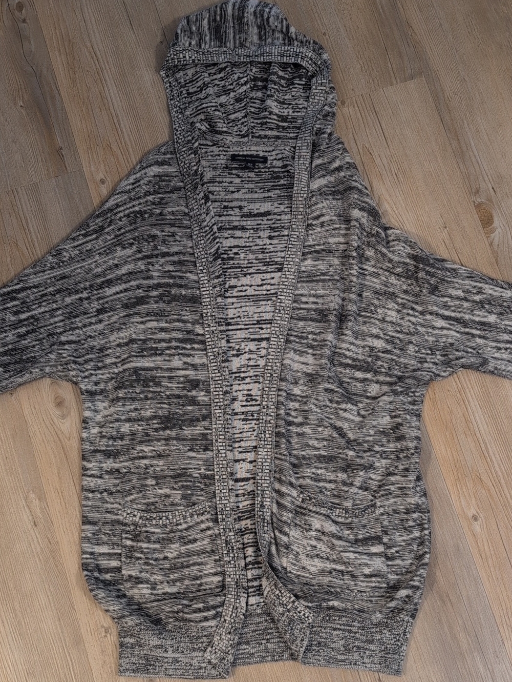 American Eagle Hooded Open-Front Sweater Cardigan - Gray/Black